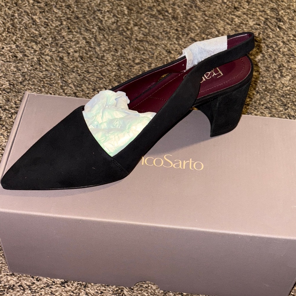 Franco Sarto Black Pointed Toe Slingback Heels